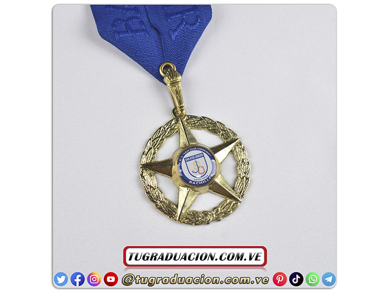 Medalla de graduación de bachiller cinta azul