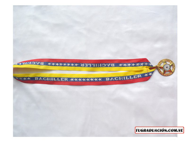 Medalla de graduacion de bachiller con cinta completa tricolor